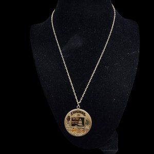 Gold Tone Cable Chain Necklace With Round Wyoming Pendant (4859)